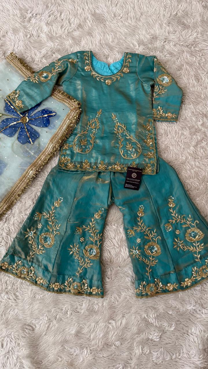 SKY BLUE COLOR FLORAL MARIYA SAJJAD INSPIRED SHARARA