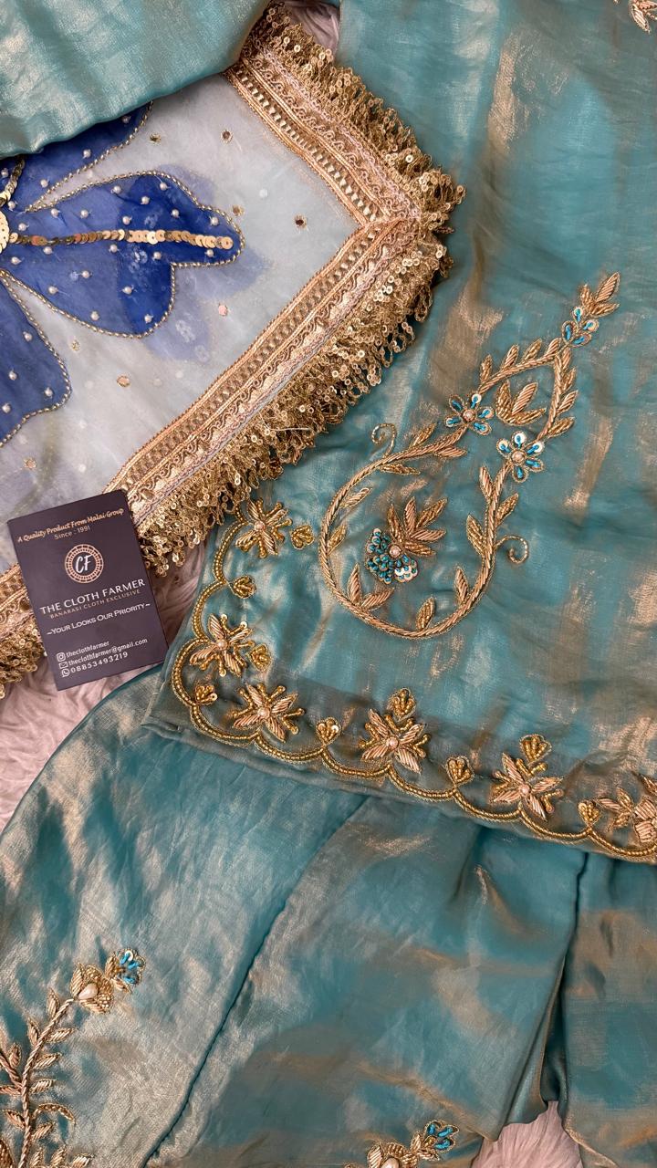 SKY BLUE COLOR FLORAL MARIYA SAJJAD INSPIRED SHARARA
