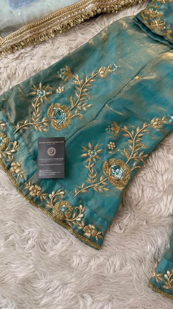 SKY BLUE COLOR FLORAL MARIYA SAJJAD INSPIRED SHARARA