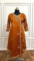 RUST ORANGE COLOR A LINE KURTI ANGRAKHA STYLE