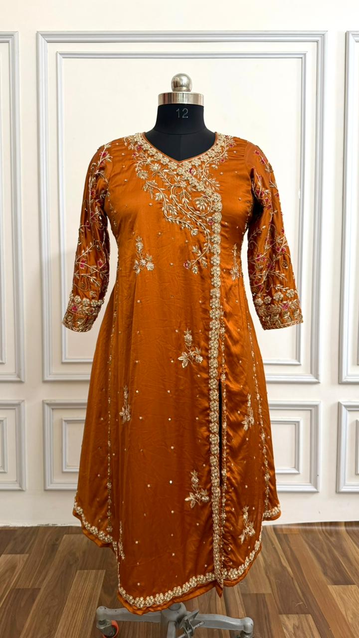 RUST ORANGE COLOR A LINE KURTI ANGRAKHA STYLE