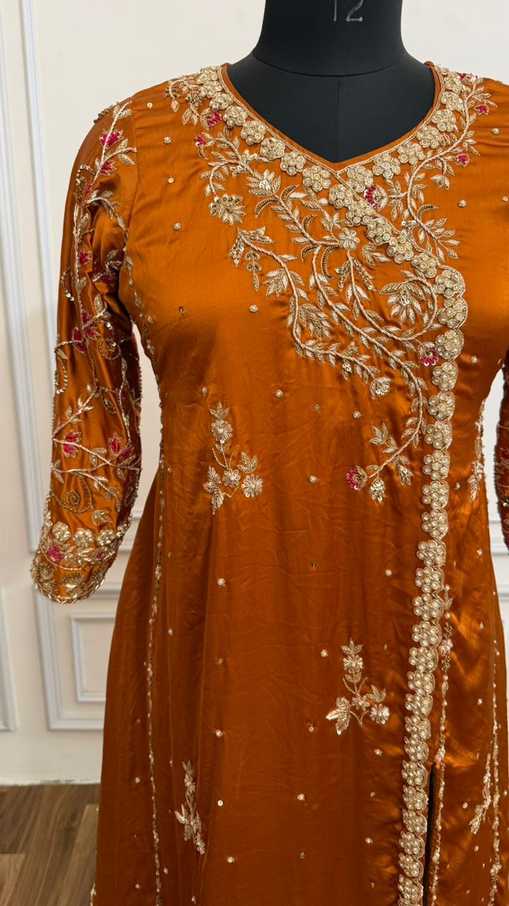 RUST ORANGE COLOR A LINE KURTI ANGRAKHA STYLE