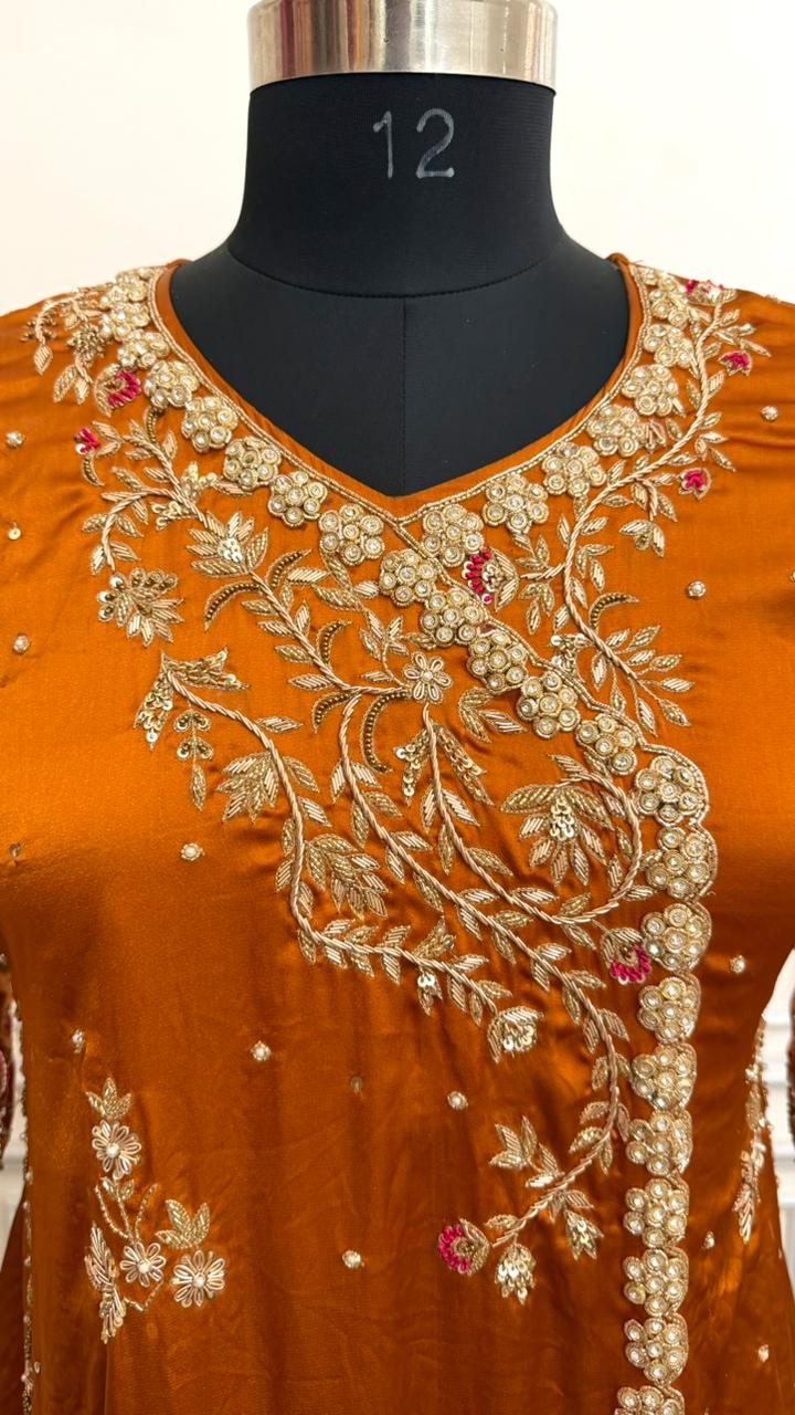 RUST ORANGE COLOR A LINE KURTI ANGRAKHA STYLE