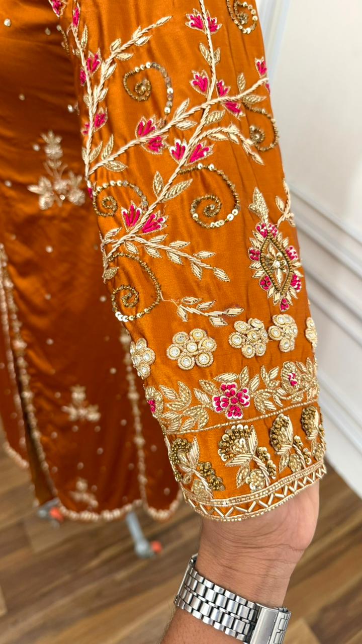 RUST ORANGE COLOR A LINE KURTI ANGRAKHA STYLE