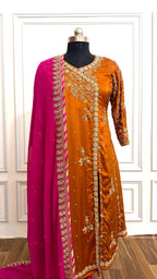 RUST ORANGE COLOR A LINE KURTI ANGRAKHA STYLE