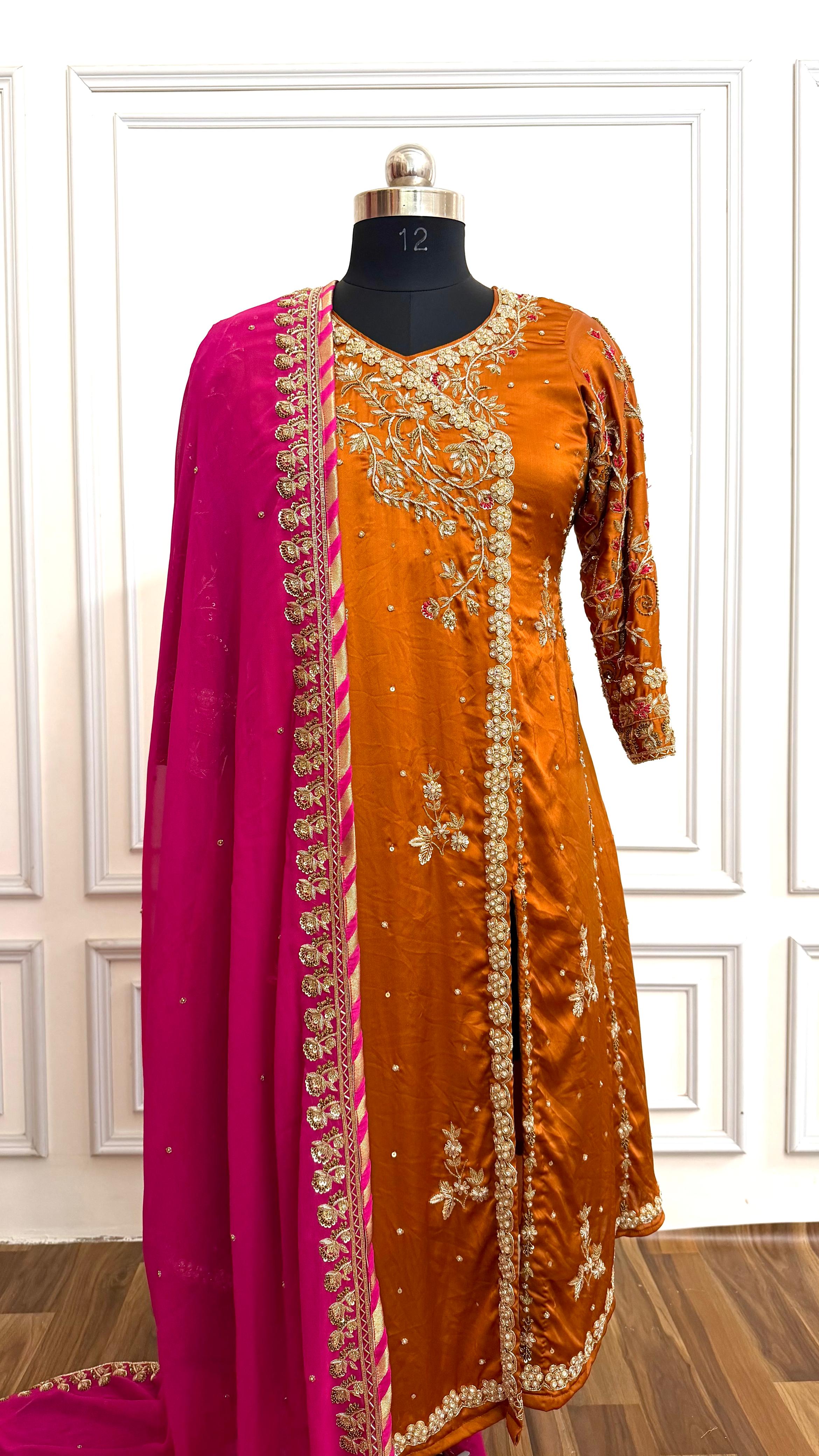 RUST ORANGE COLOR A LINE KURTI ANGRAKHA STYLE