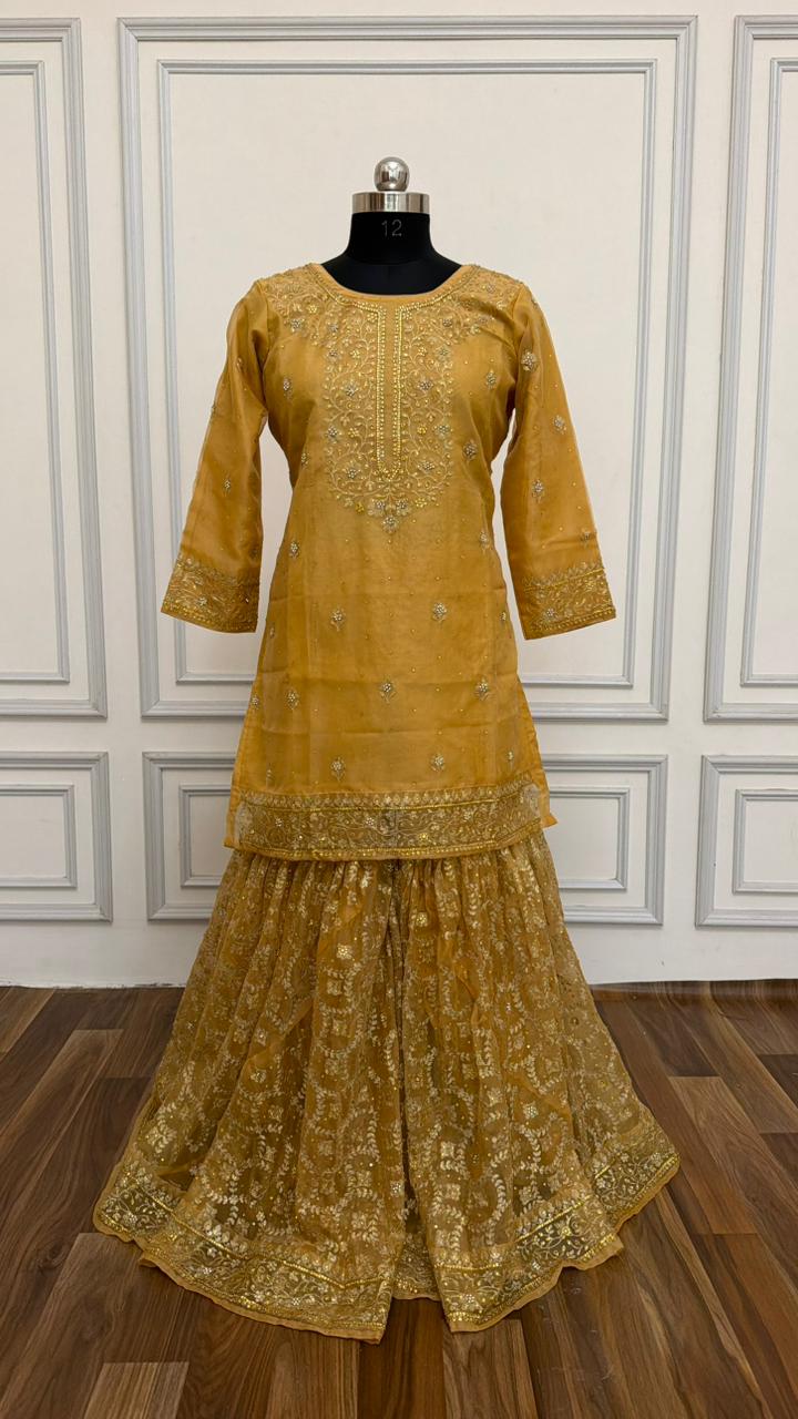 PEACH COLOR ORGANZA GHARARA