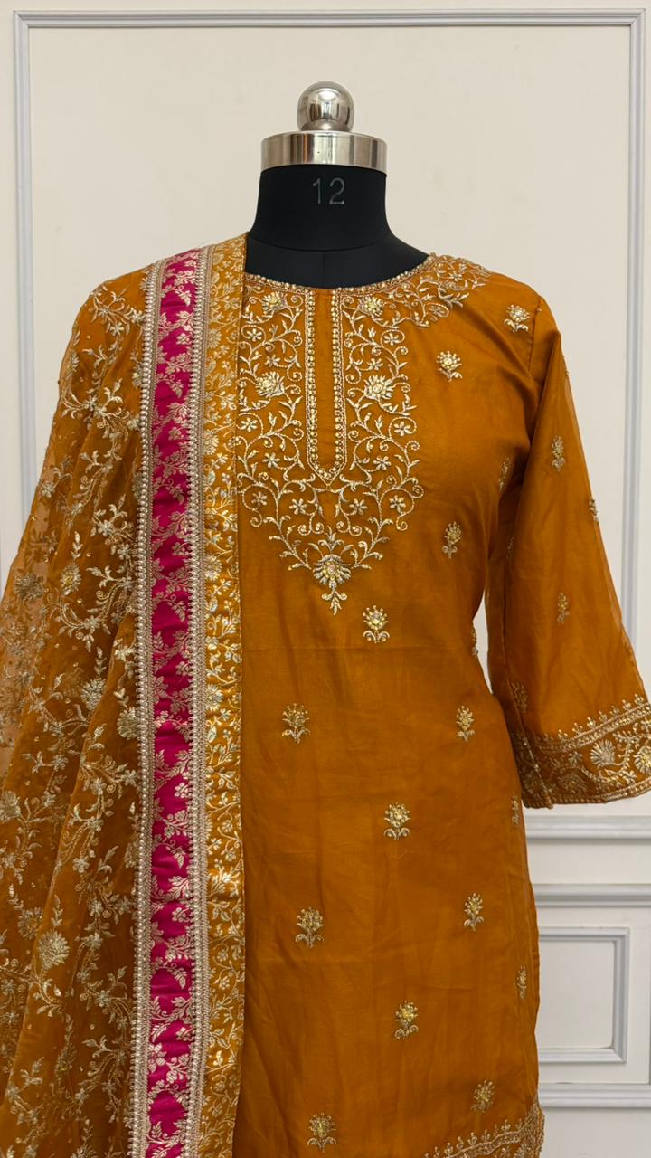 MUSTARD COLOR ORGANZA GHARARA
