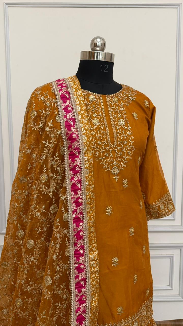 MUSTARD COLOR ORGANZA GHARARA