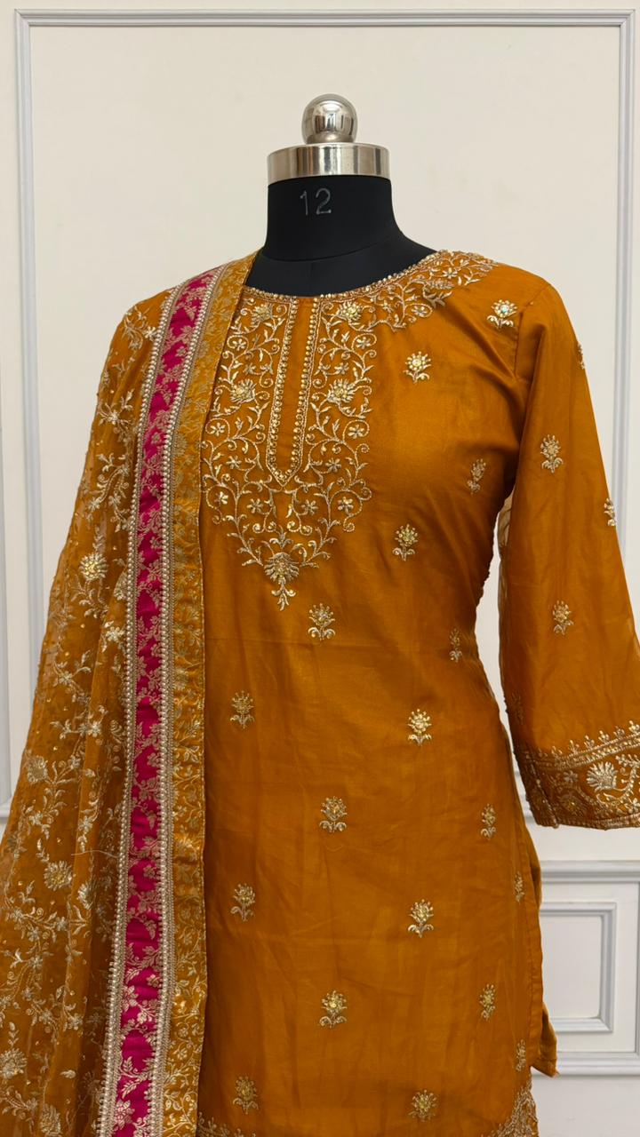 MUSTARD COLOR ORGANZA GHARARA