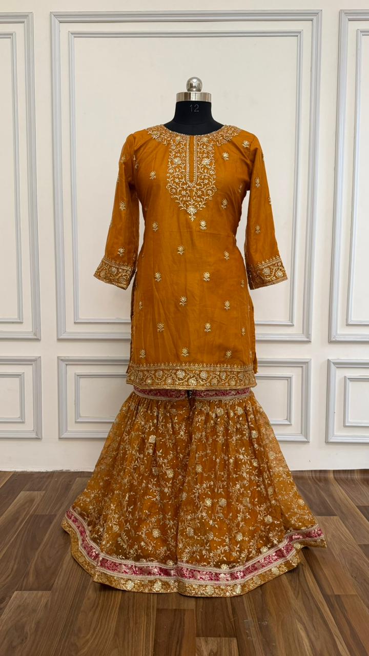 MUSTARD COLOR ORGANZA GHARARA