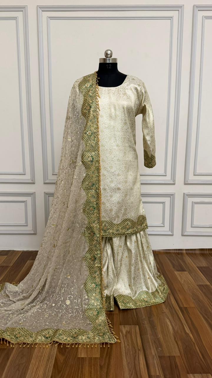 OFF WHITE BANARASI GHARARA WITH HEAVY BOARDER