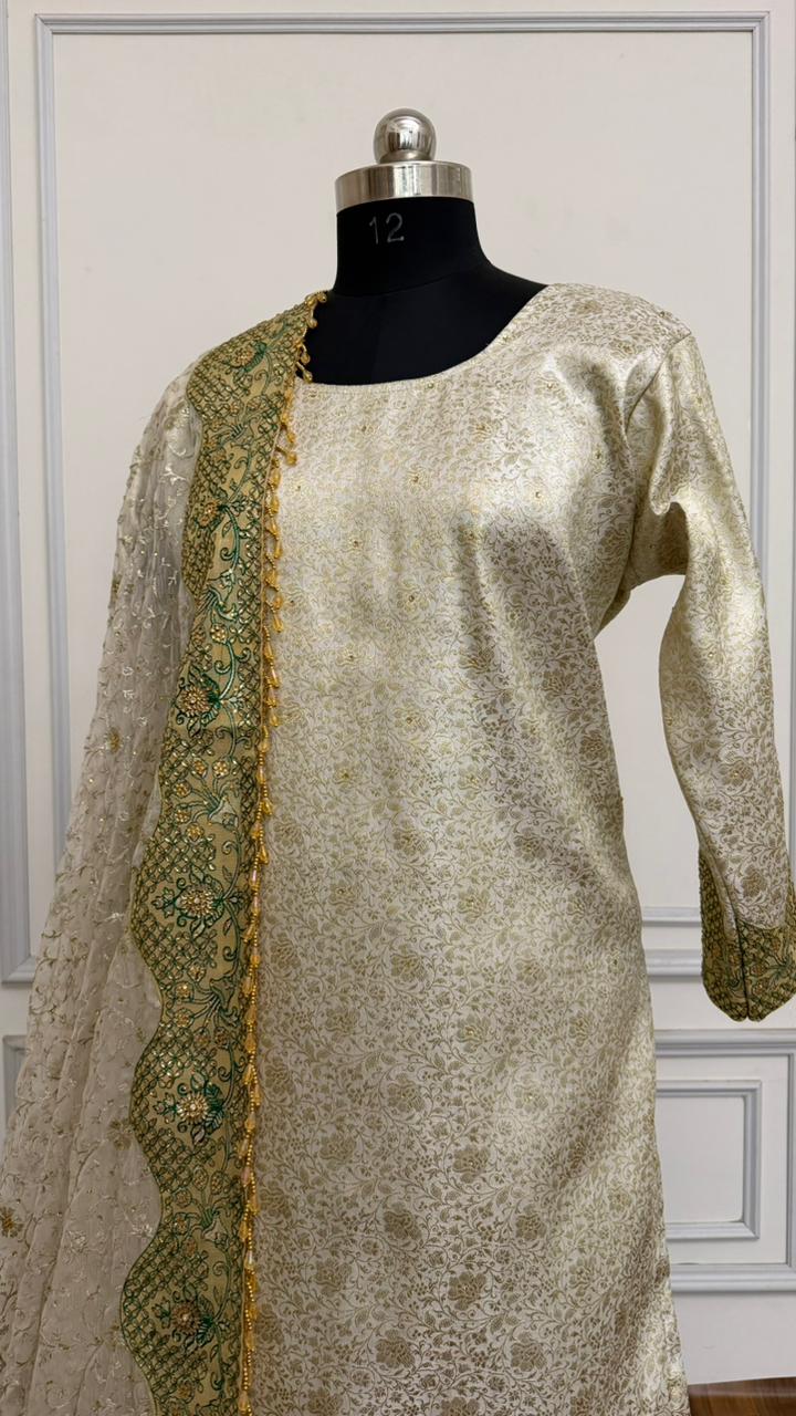 OFF WHITE BANARASI GHARARA WITH HEAVY BOARDER