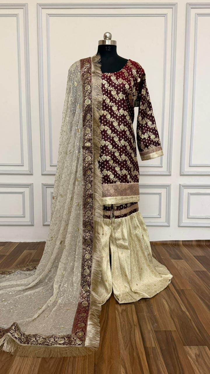 CONTRAST SHADE KIMKHAB GHARARA