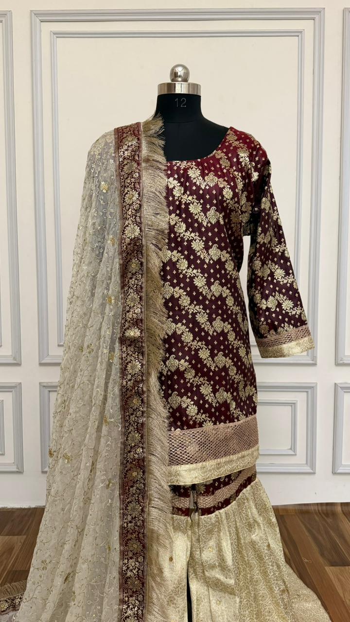 CONTRAST SHADE KIMKHAB GHARARA