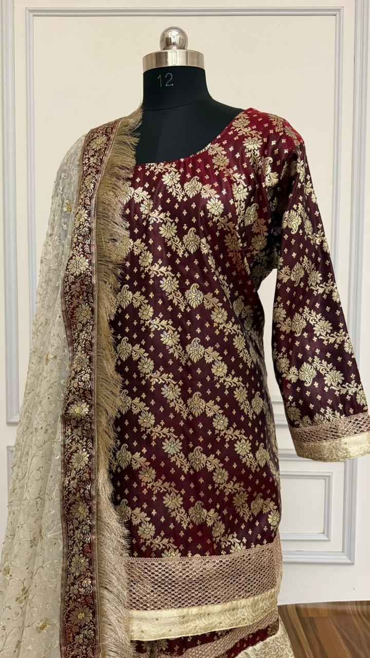 CONTRAST SHADE KIMKHAB GHARARA