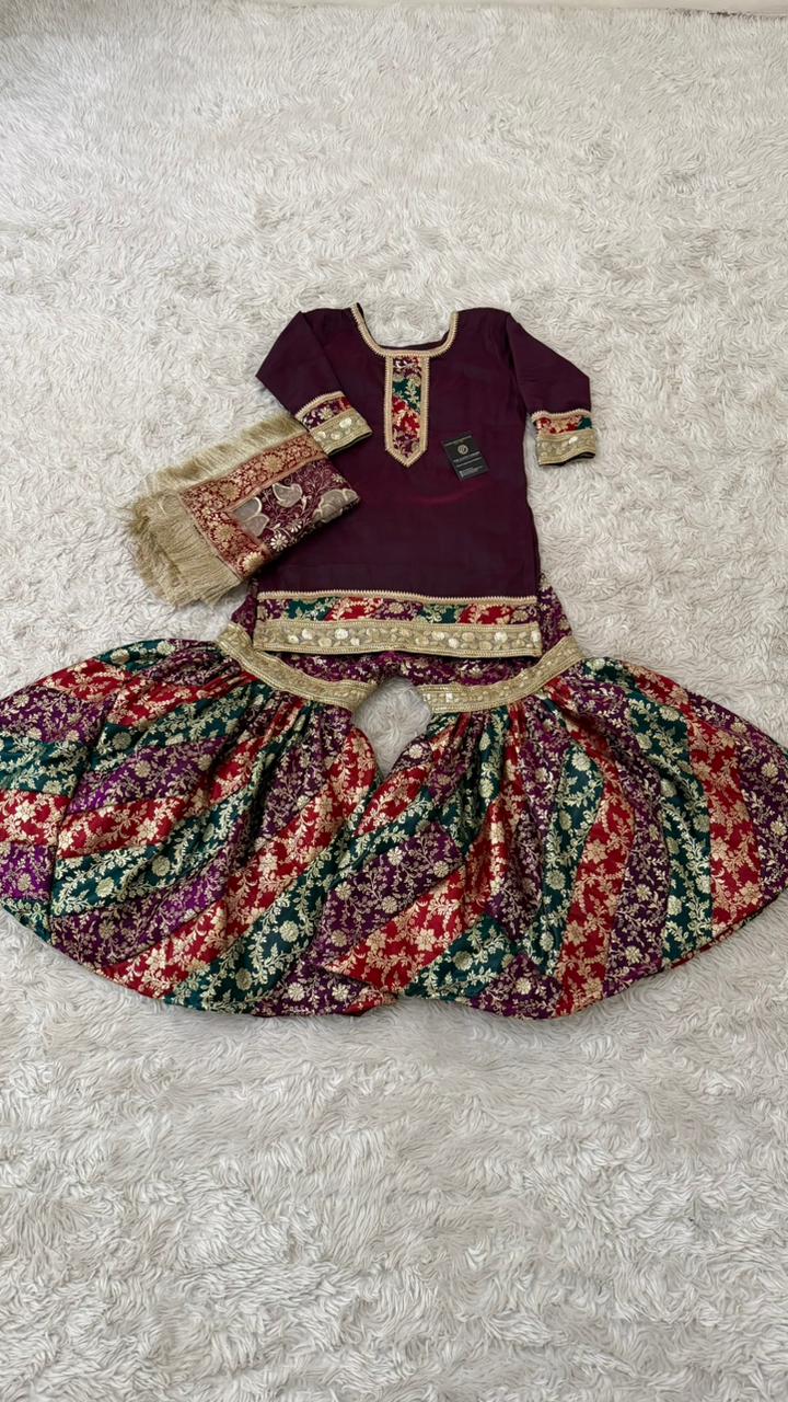 MULTI STRIPE KIMKHAB GHARARA