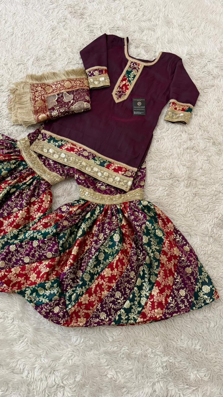 MULTI STRIPE KIMKHAB GHARARA
