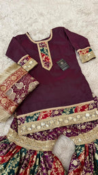 MULTI STRIPE KIMKHAB GHARARA