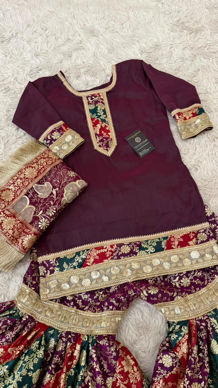 MULTI STRIPE KIMKHAB GHARARA
