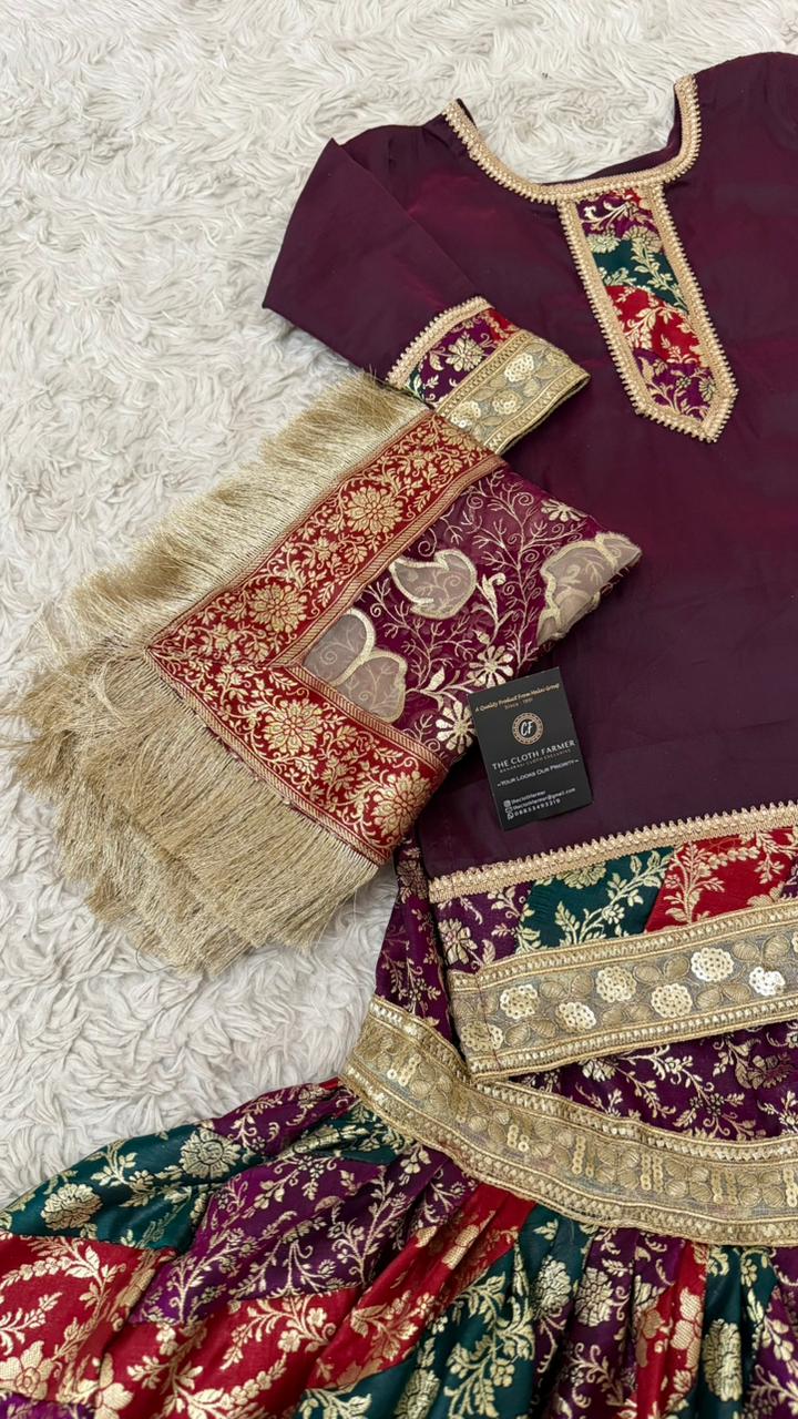 MULTI STRIPE KIMKHAB GHARARA