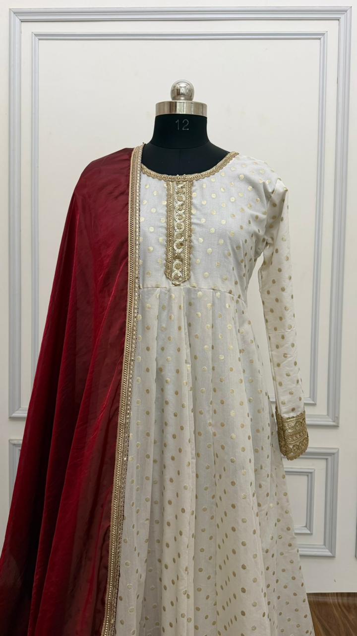 RAW SILK BASED OFF WHITE ANARKALI