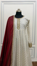 RAW SILK BASED OFF WHITE ANARKALI