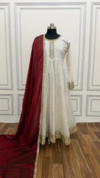 RAW SILK BASED OFF WHITE ANARKALI