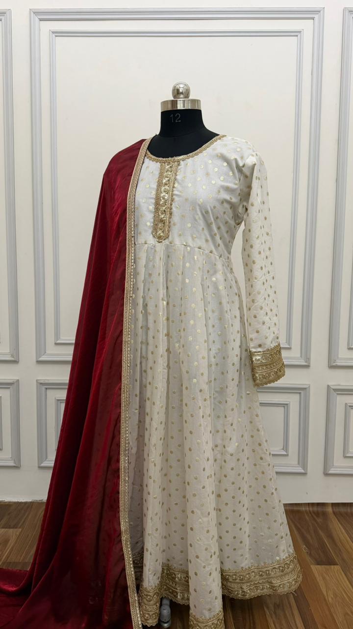 RAW SILK BASED OFF WHITE ANARKALI