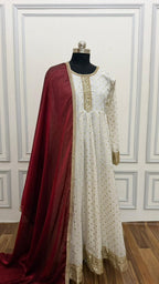 RAW SILK BASED OFF WHITE ANARKALI