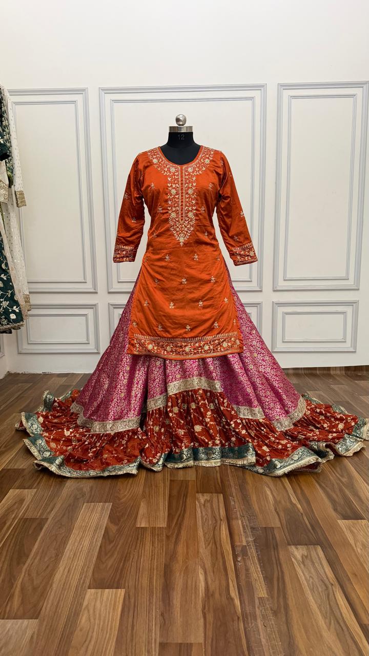 RANI PINK AND RUST FARSHI OUTFIT
