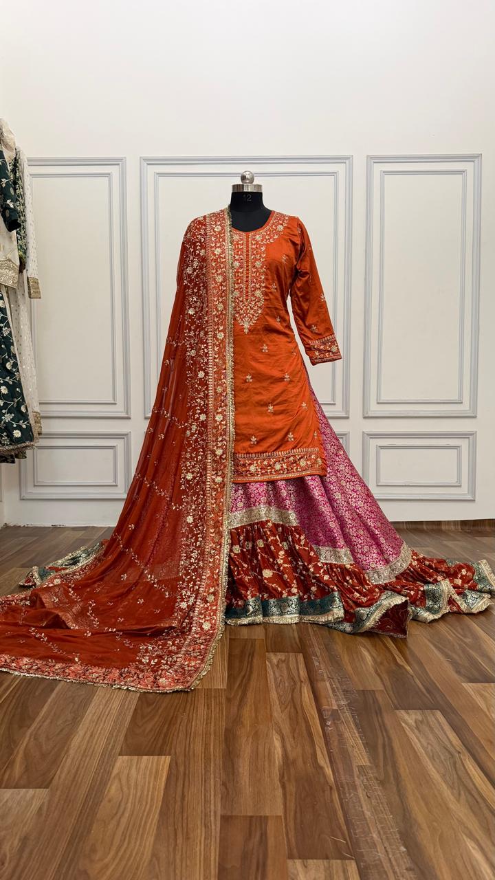 RANI PINK AND RUST FARSHI OUTFIT