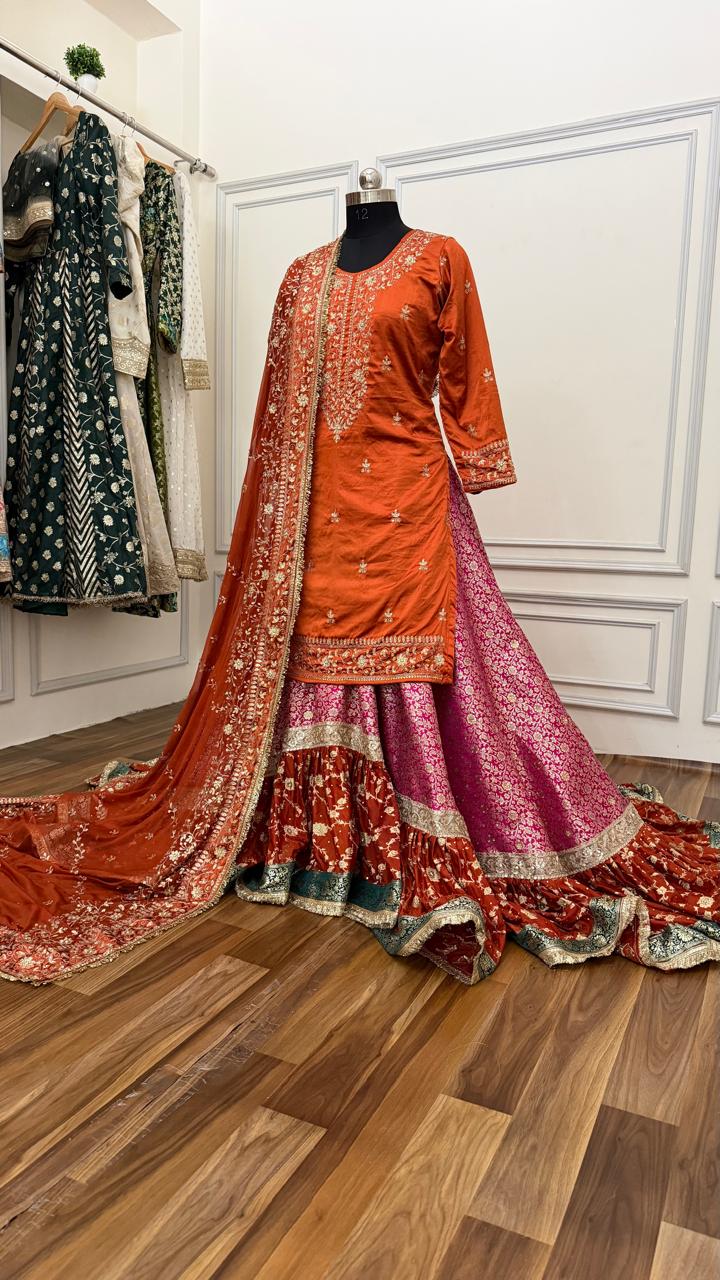 RANI PINK AND RUST FARSHI OUTFIT