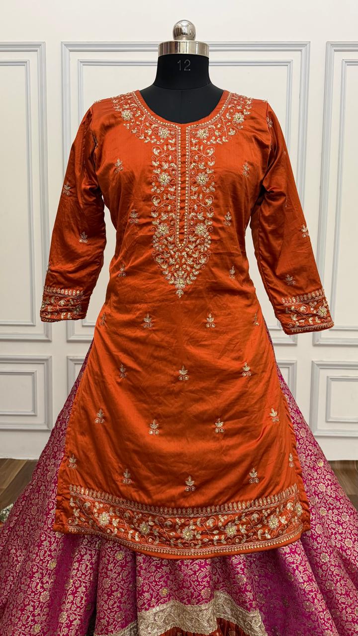 RANI PINK AND RUST FARSHI OUTFIT