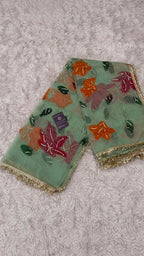 ORANGE MAROON GREEN FLORAL PAINTED DUPATTA