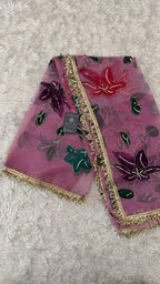 PURPLE MAROON GREEN FLORAL PAINTED DUPATTA