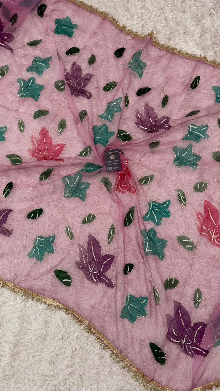 PURPLE MAROON GREEN FLORAL PAINTED DUPATTA