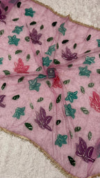 PURPLE MAROON GREEN FLORAL PAINTED DUPATTA