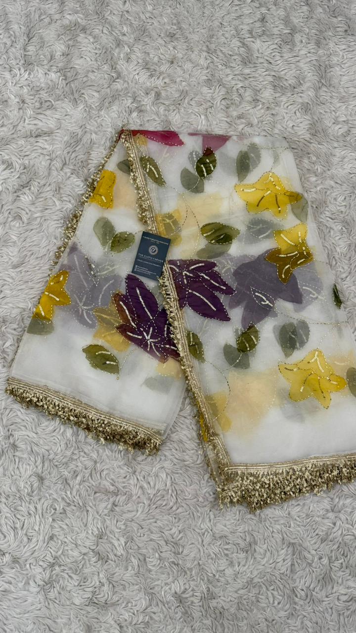 PURPLE MAROON YELLOW FLORAL PAINTED DUPATTA