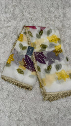 PURPLE MAROON YELLOW FLORAL PAINTED DUPATTA