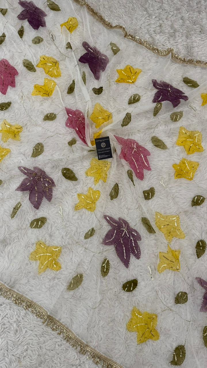 PURPLE MAROON YELLOW FLORAL PAINTED DUPATTA