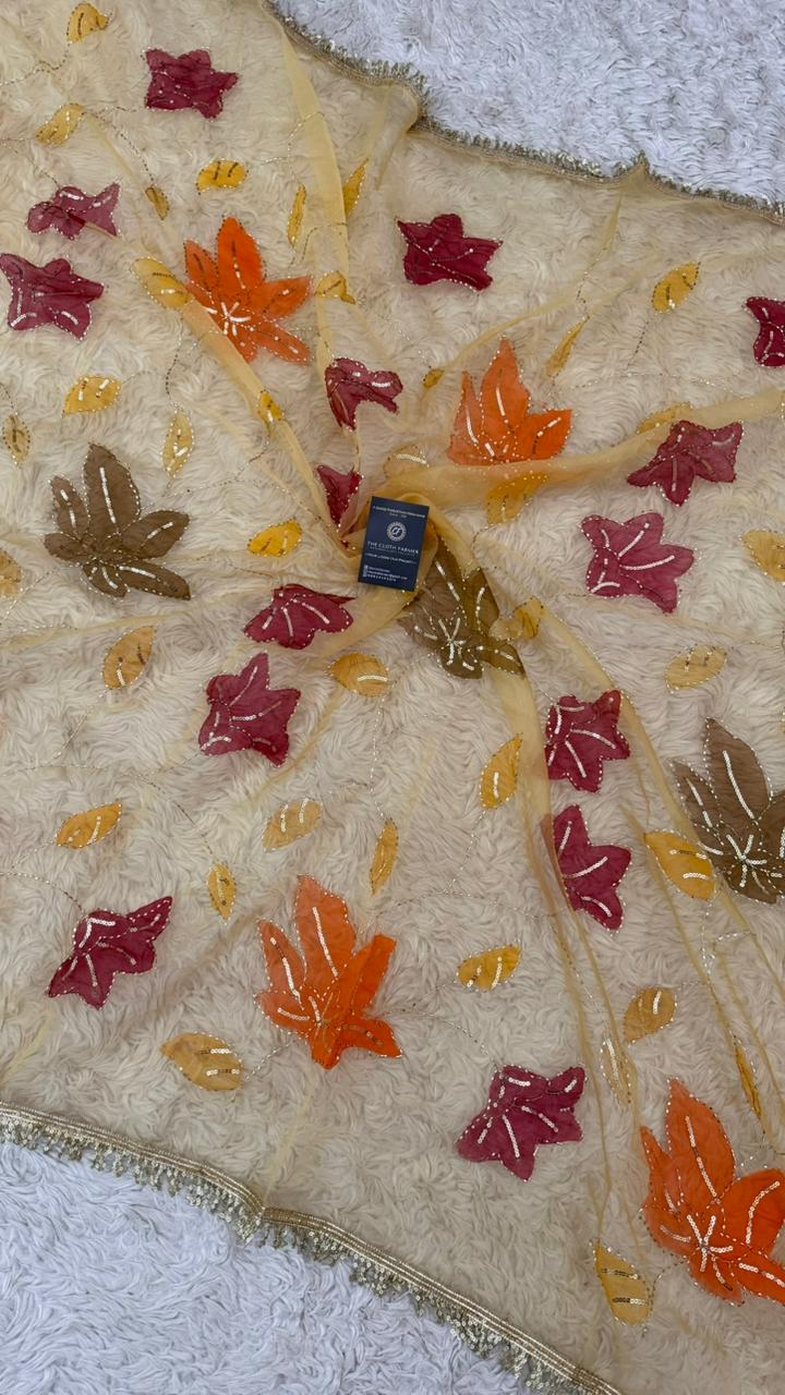 ORANGE YELLOW MAROON FLORAL PAINTED DUPATTA