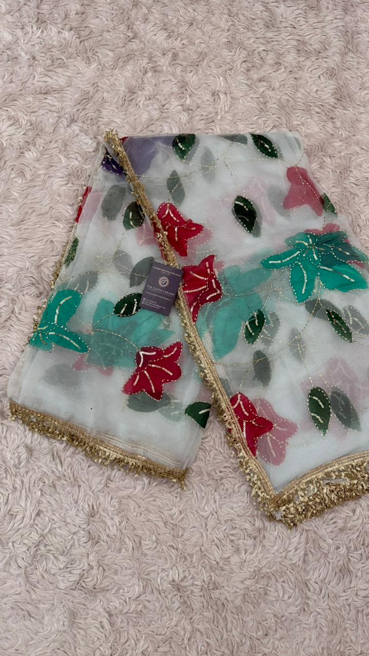 PINK MAROON PURPLE FLORAL PAINTED DUPATTA