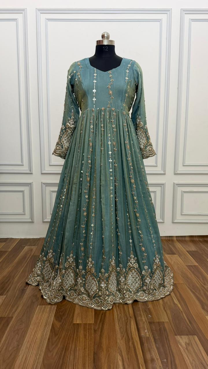 POWDER BLUE SHADE MASSIVE WORK ANARKALI