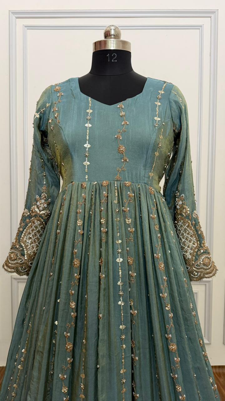 POWDER BLUE SHADE MASSIVE WORK ANARKALI