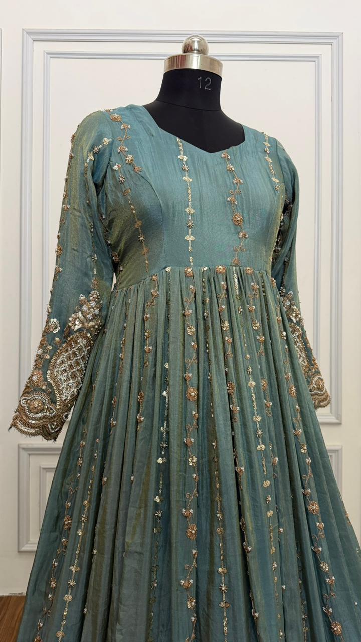 POWDER BLUE SHADE MASSIVE WORK ANARKALI
