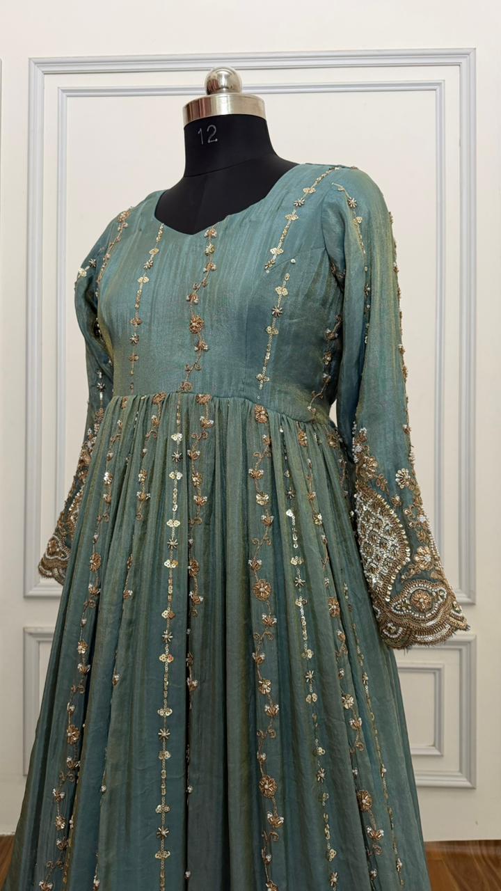POWDER BLUE SHADE MASSIVE WORK ANARKALI