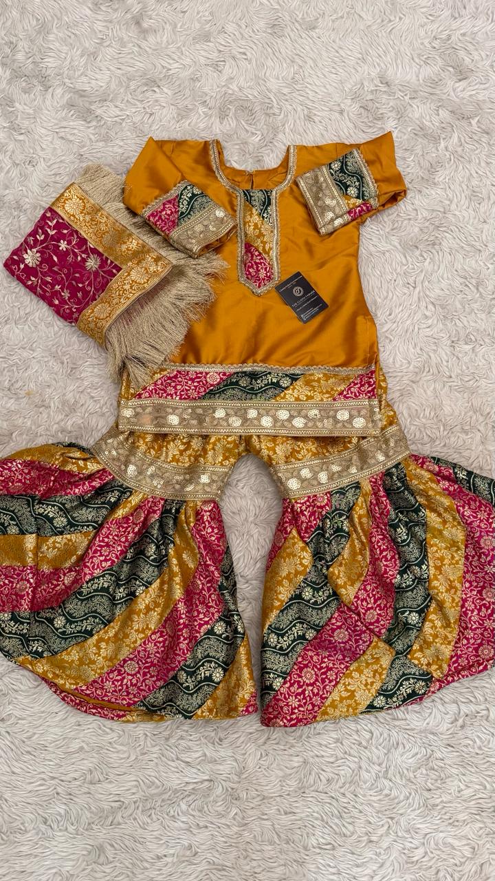 MULTI STRIPE KIMKHAB GHARARA
