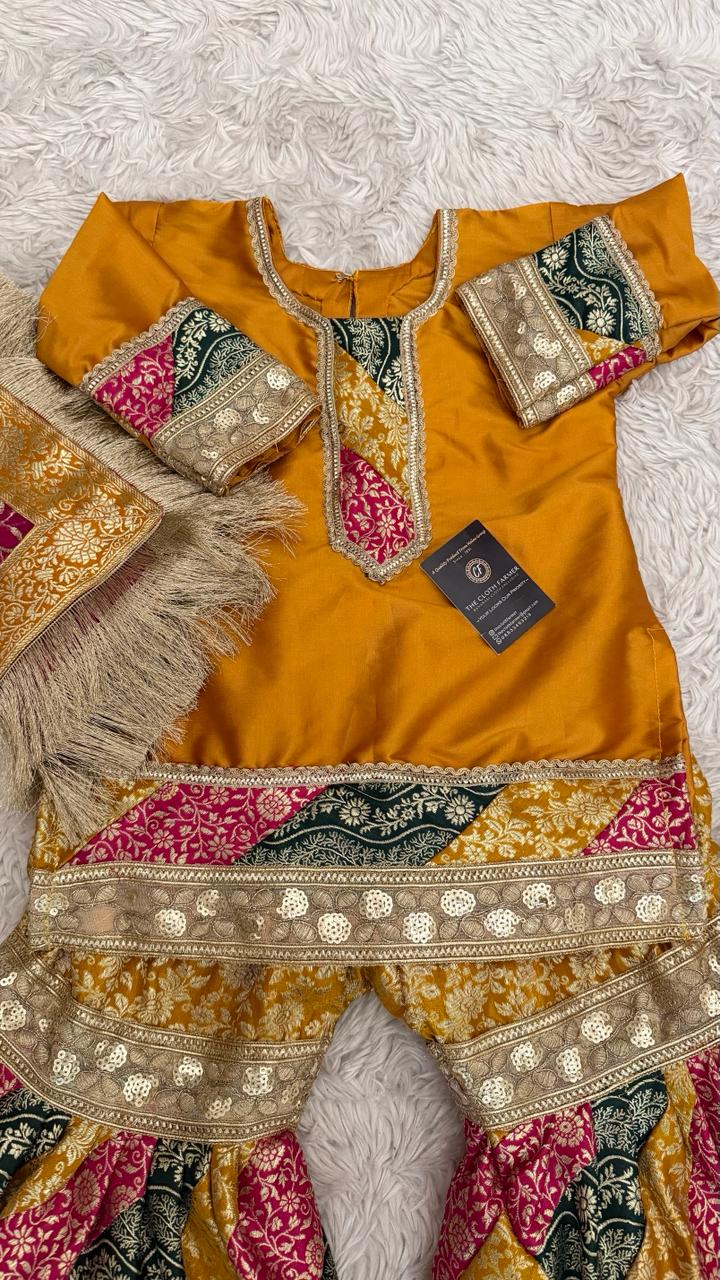 MULTI STRIPE KIMKHAB GHARARA