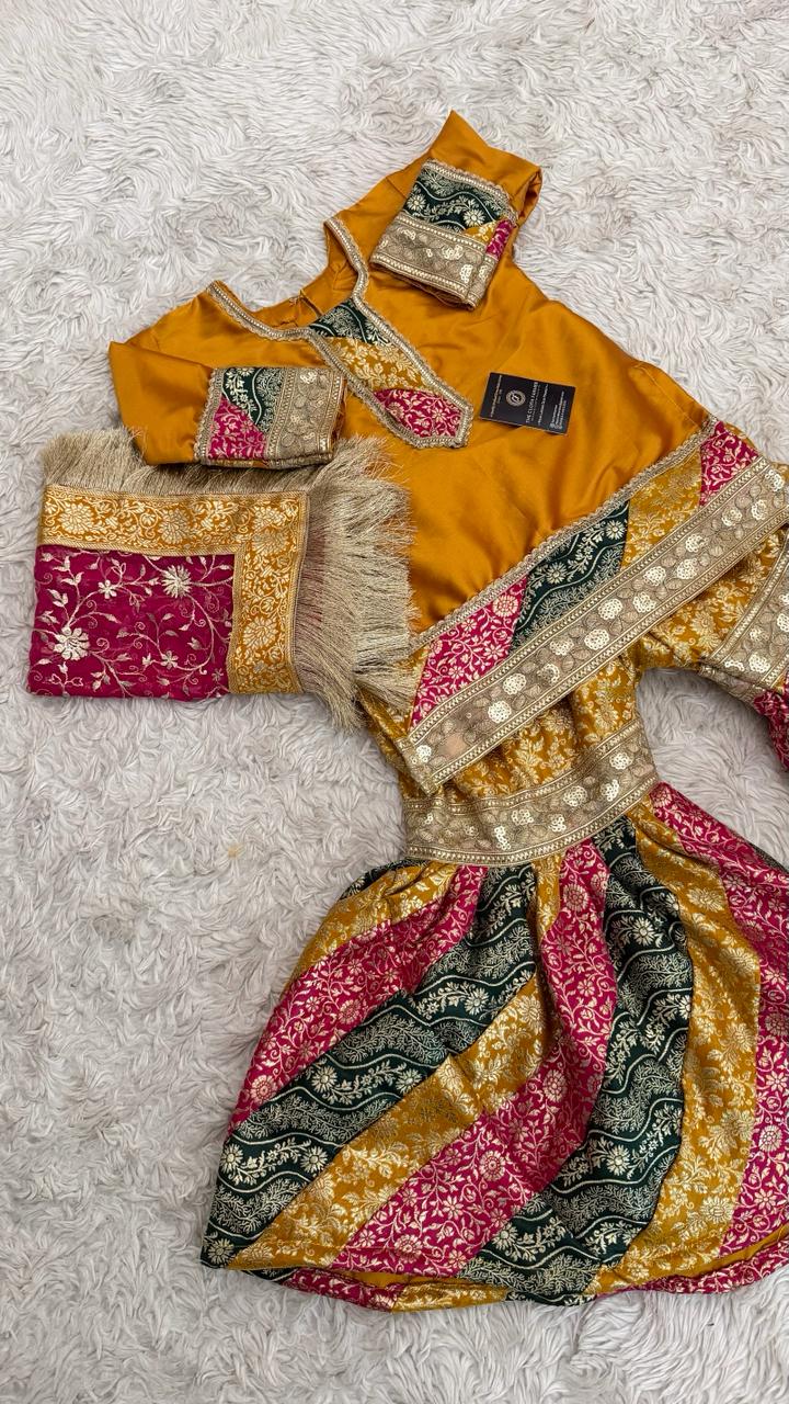 MULTI STRIPE KIMKHAB GHARARA